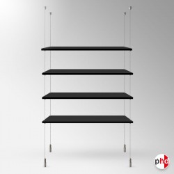 Suspended Black Wood Shelf On Cables (Ceiling-to-Floor Cable Display Kit)