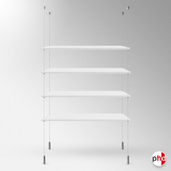 Suspended White Wood Shelf On Cables (Ceiling-to-Floor Cable Display Kit)