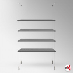 Suspended Grey Wood Shelf On Cables (Ceiling-to-Floor Cable Display Kit)