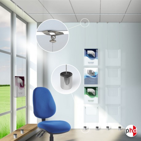 Suspended Ceiling-to-Floor Twist-On Brochure Holder Kit (Weighted Cables!)