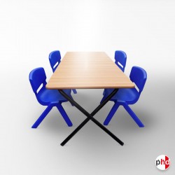 Kids Folding Long Table & Blue Chairs Suite (Children's Play School Furniture)