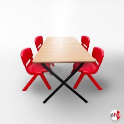 Kids Folding Long Table & Red Chairs Suite (Children's Play School Furniture)
