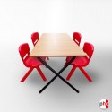 Kids Folding Long Table & Red Chairs Suite (Children's Play School Furniture)