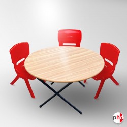Kids Folding Round Table & Red Chairs Suite (Playschool Furniture)