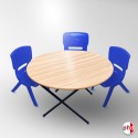 Kids Folding Round Table & Blue Chairs Suite (Playschool Furniture)