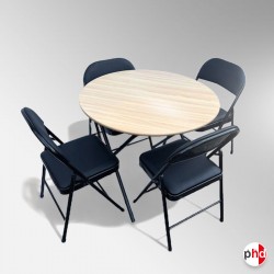 Round Folding Table & Chairs Suite (Beechwood Tabletop with 4 Leather Seats!)