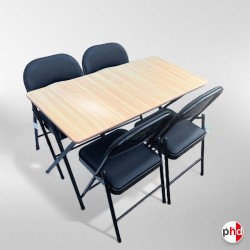 Folding Rectangle Table & Chairs Suite (4 Leather Seats, Beechwood Tabletop)