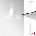 White Cable Display Glass Shelf (Ceiling-to-Floor White Wire Fittings & Clear Glass Shelving, Complete)