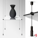 Black Cable Display Glass Shelf (Ceiling-to-Floor Black Wire Fittings & Clear Glass Shelving, Complete)