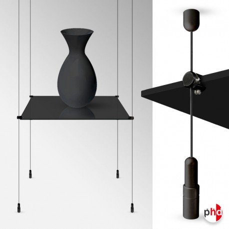 Black Cable Display & Black Shelf (All Black Wire Fittings & Black Glass Shelving, Complete)
