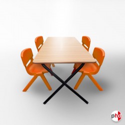 Kids Folding Long Table & Orange Chairs Suite (Children's Play School Furniture)