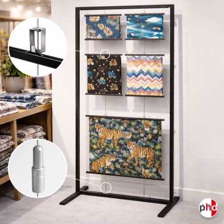 Fabric Samples Display Stand (Freestanding Frame with Material Hangers & Cables)