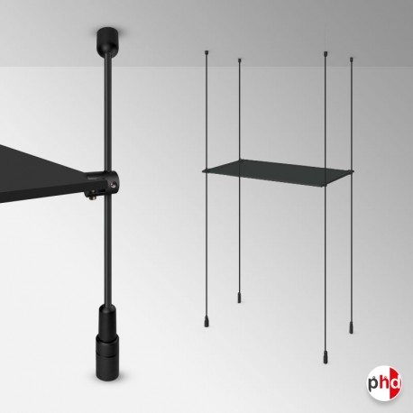 Black Suspended Rod Display Shelf Fittings Kit (Create Glass & Wood Shelving Units - Shelf Boards Not Included)