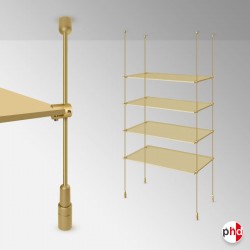 Gold Suspended Rod Display Shelf Fittings Kit (Create Glass & Wood Shelving Units - Shelf Boards Not Included)