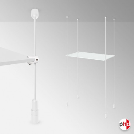 White Suspended Rod Display Shelf Fittings Kit (Create Glass & Wood Shelving Units - Shelf Boards Not Included)