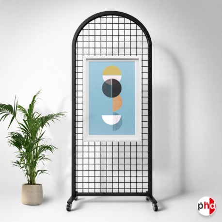 Mobile Arch Panel Display Mesh (200CM Freestanding Gridwall Partition On Castors)