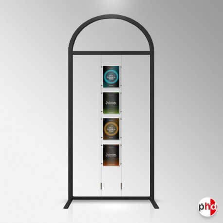 Arch Display Panel With A4 Poster Holders (Freestanding Frame & 16 Acrylic Pockets, Portrait & Landscape)