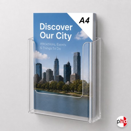 Self-Adhesive Brochure Holder, A4 A5 DL (White, Black, & Clear Acrylic Leaflet Pockets)