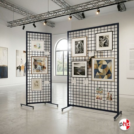 Mobile Gridwall Art Screen (Display Mesh Panel On Wheels/Castors)
