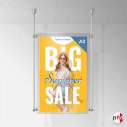 A2 Ceiling Rod Display System (Complete Ceiling Fittings & Poster Pocket Set, Portrait & Landscape)