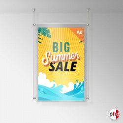 A0 Ceiling Rod Display System (Complete Ceiling Fittings & Poster Pocket Set, Portrait & Landscape)