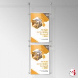 A3 Ceiling Rod Display System (Complete Ceiling Fittings & Poster Pocket Set, Portrait & Landscape)