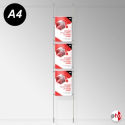 Ceiling-to-Floor Rod Display System, A4 & A3 (Complete Rod Fittings & Poster Pocket Set, Portrait & Landscape)