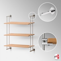 Wall-to-Wall Rod Display Wooden Shelf (Suspended Rod System & Shelves of Various Styles)
