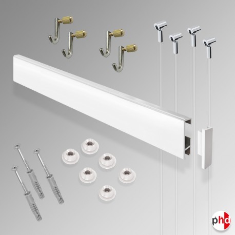 'All-in-one' Clip Rail 2m Gallery System Kit, Picture Rail & Hooks Set (Wall Hanging)