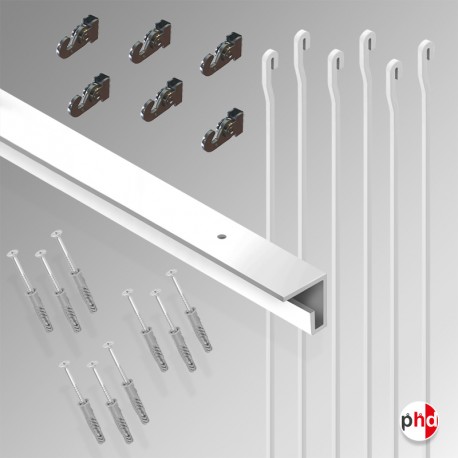 'All-in-one' HD C Rail 3m Gallery System Kit, Heavy Picture Track & Hanging Rods Set (Ceiling Hanging)
