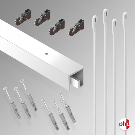 'All-in-one' HD P Rail 2m Gallery Display Set, Heavy Picture Track & Hanging Rods Kit (Ceiling Hanging)