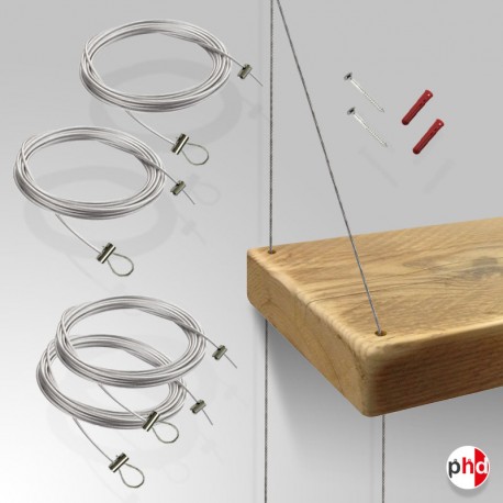 Wood Shelf Cable Set | Suspended Wooden Shelving Hanger, Fittings Only