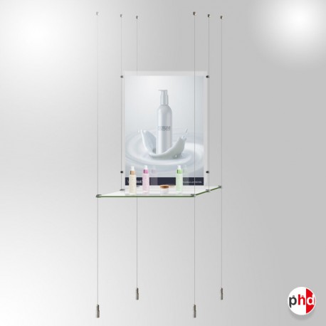 A3 Retail Glass Shelf Unit, Dual-sided Shelving & Poster Display
