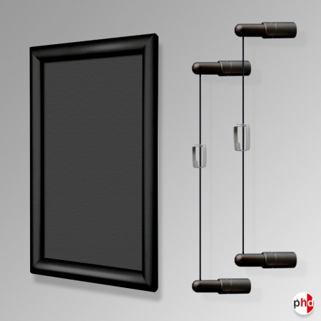 Wall-to-Wall Hanging BLACK Frame Chalkboard Kit (All Black Cables)