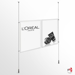Double A4 Pocket Ceiling/Floor Rod Set - Complete Rod Display & Twin Acrylic Panel (2A4, Portrait)
