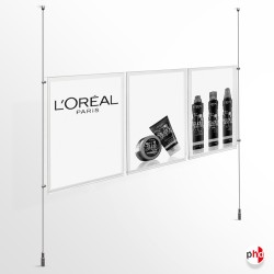 Triple A4 Pocket Ceiling/Floor Rod Set - Complete Rod Display & 3-in-one Acrylic Panel (3A4, Portrait)