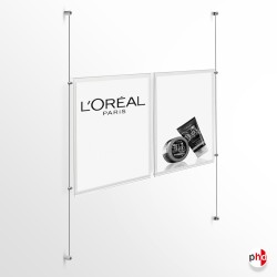 Double A4 Pocket Wall/Wall Rod Set - Complete Rod Display & Twin Acrylic Panel (2A4, Portrait)