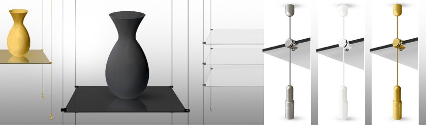 Cable Display Shelves - Suspended Glass Shelf Boards & Wood Shelving On Steel Wires!